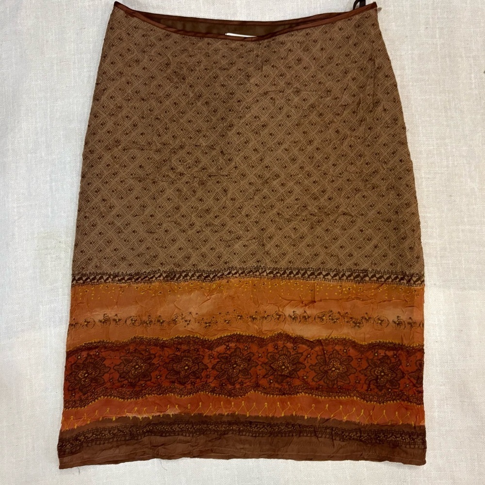 Hilton Weiner Vintage Style Boho Midi Skirt Ethnic Inspired Border Print Small